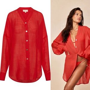 Monday Swimwear Barcelona Tunic in Crinkle Linen Chili Pepper